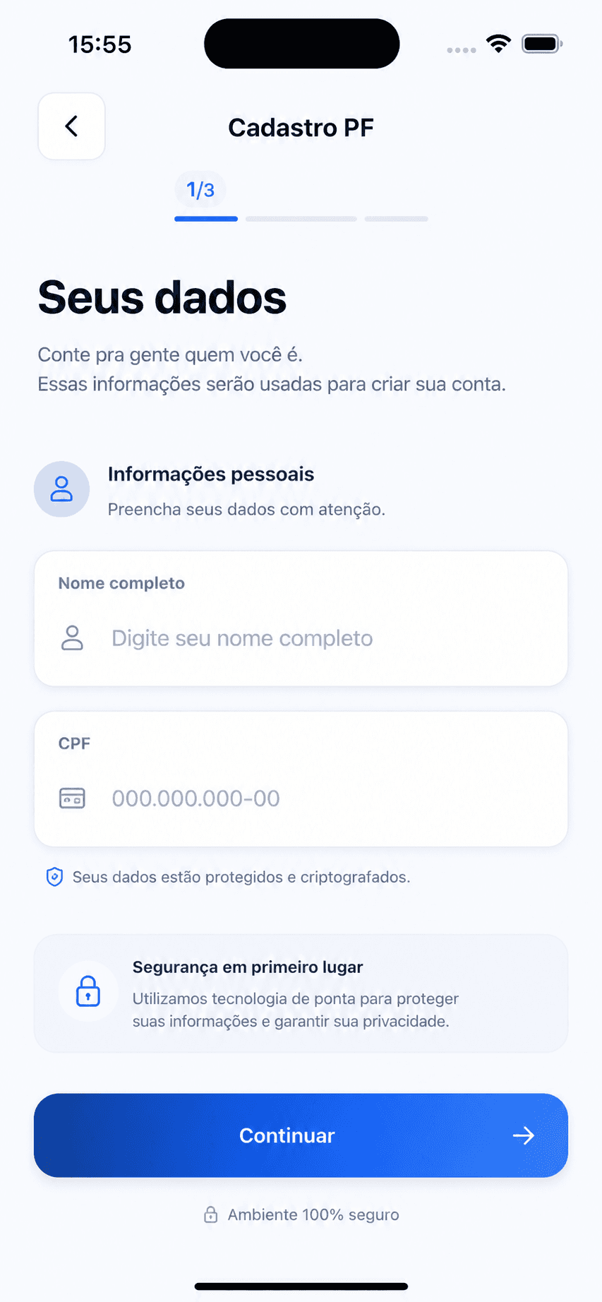 Tela de cadastro do motorista